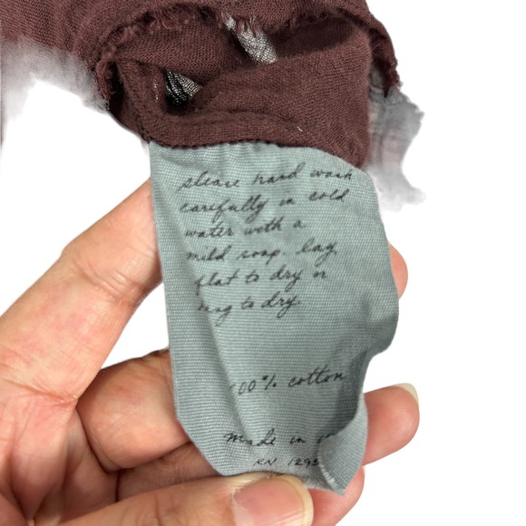 Raquel Allegra Brown Long Sleeves Cotton Gauze Top 2 Medium - Picture 4 of 6